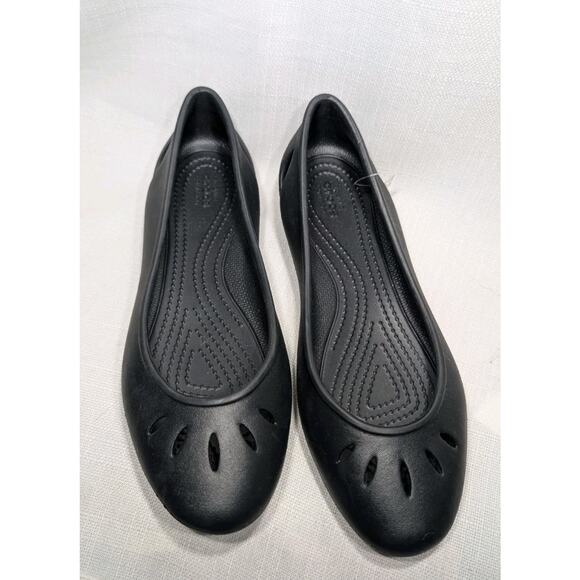 Crocs Kelli Ballet Flats Shoes Womens Sz 8 Black Cut Out Comfort Slip On 203954 - Picture 1 of 8